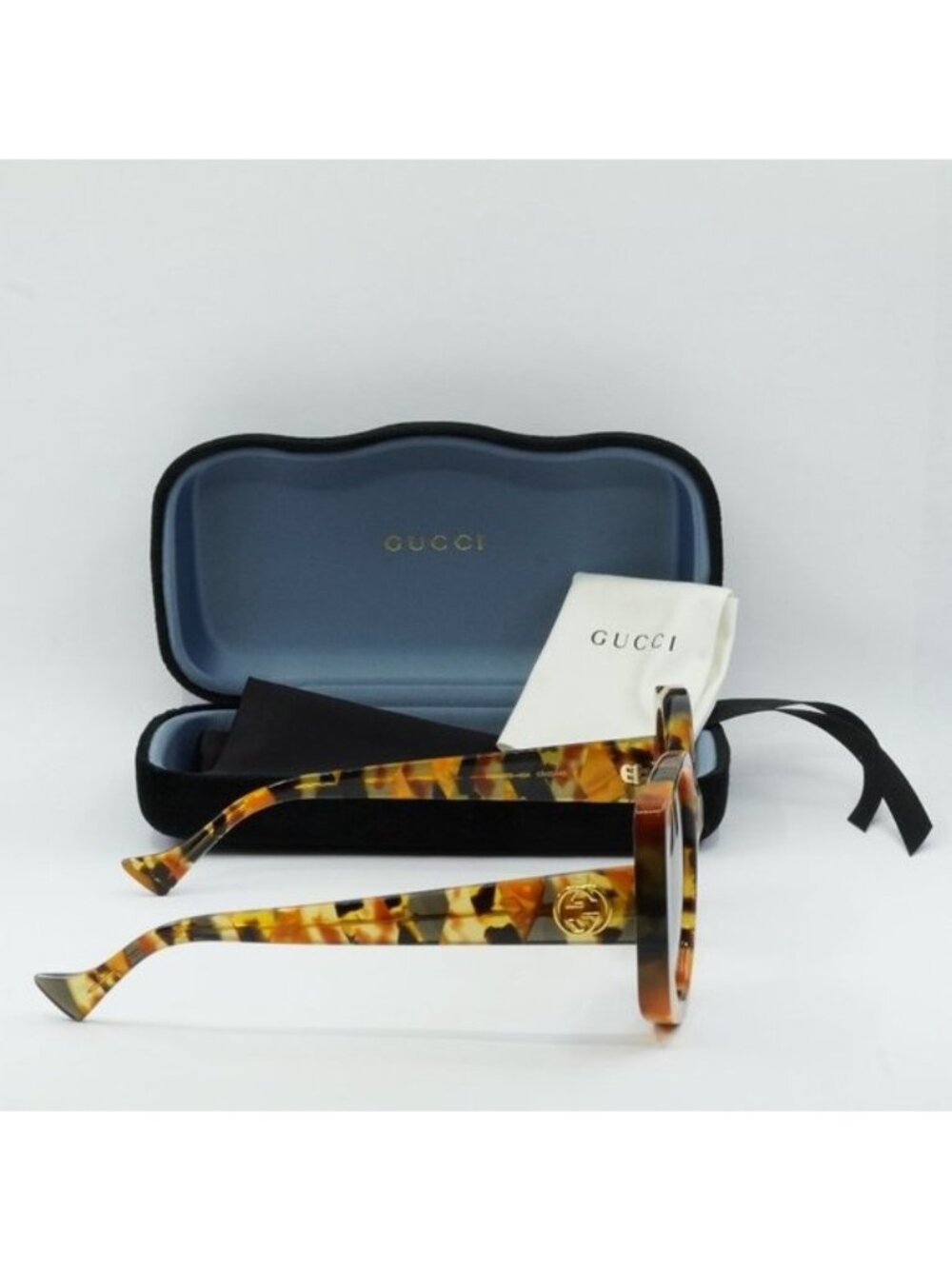 Gucci GG1257S 004 Women Butterfly Sunglasses - Havana / Blue - Picture 9 of 10